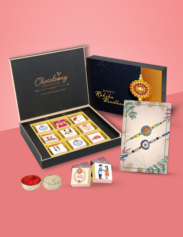 Chocolate Gift Box with 2 Pcs Rakhi Set