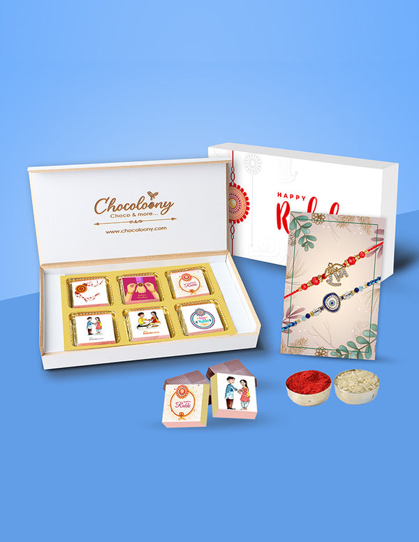 Rakhi with 6 Pcs Chocolate Box Gift